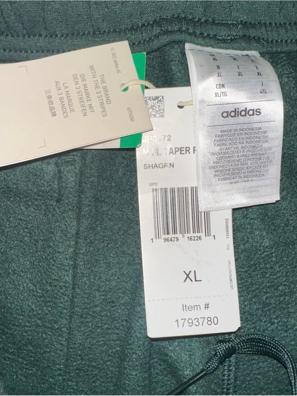 Adidas Fleece Tapered Pants Men’s Size XL Green Zip Ankles Logo Drawstrings